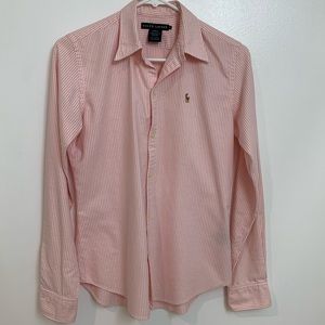 Pink and white slim fit, long sleeve, Polo shirt.
